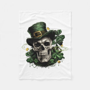 St Patricks Day Dunkler Irischer Totenkopf Mit Sha Fleecedecke