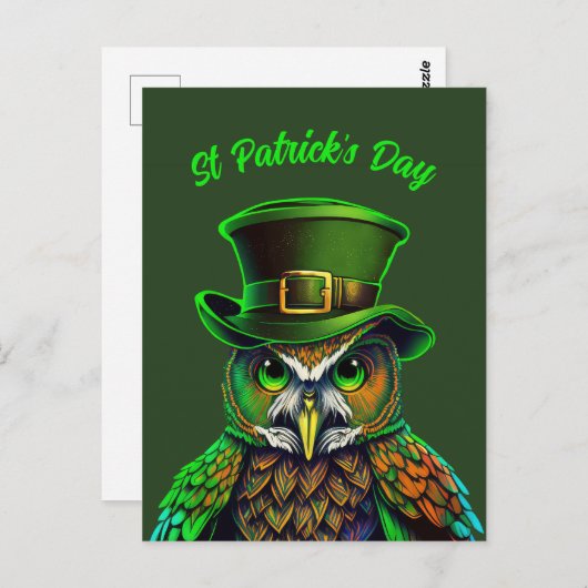 St. Patrick's Day: eine Eule in einem Hut Postkarte (Vorne/Hinten)