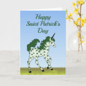 St. Patrick's Day Einhorn mit Kleeblatt Spots Karte (Gelbe Blume)