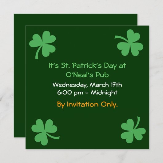 St. Patrick's Day Einladung (Vorne/Hinten)