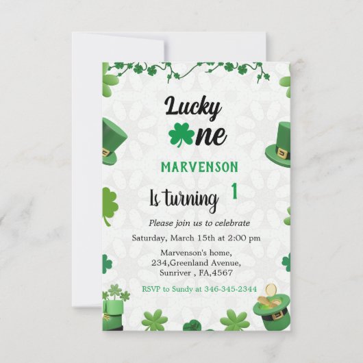 St Patrick's Day Einladung Kleeblatt zum Geburtsta (Vorderseite)