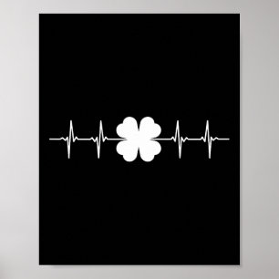 St Patricks Day Ekg Herzschlag Kleeblatt Vier Leaf Poster