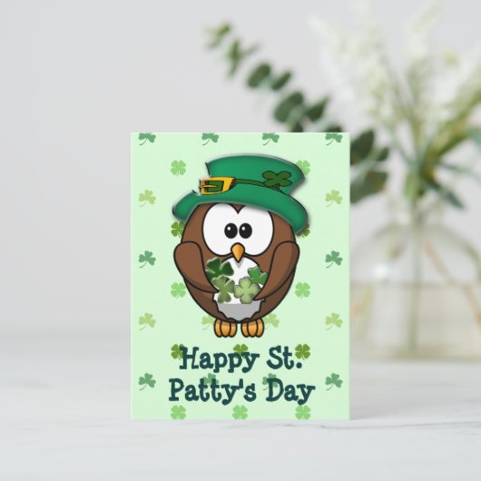 St. Patrick's Day Eule Postkarte (Stehend Vorderseite)