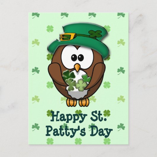 St. Patrick's Day Eule Postkarte (Vorderseite)