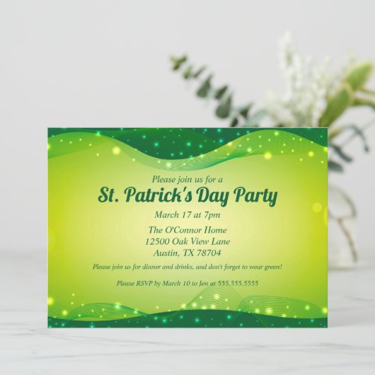St. Patrick's Day Extravagant Sparkle Green Custom Einladung (Stehend Vorderseite)