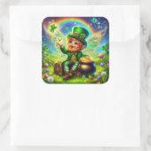 St. Patrick's Day Fairy Leprechaun Quadratischer Aufkleber (Tasche)