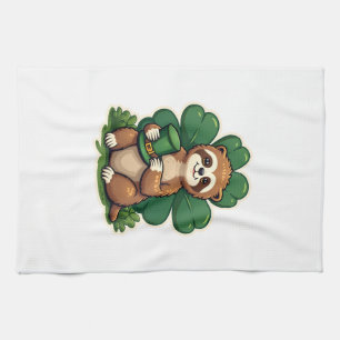 St Patricks Day Faultier Vintage Glücksklee Kunst  Geschirrtuch