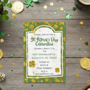St. Patrick's Day Feier Gold Shamrock Klee Einladung
