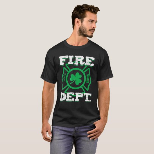 St Patrick's Day Fire Dept Feuerwehrmann Kleeblatt T-Shirt (Vorne ganz)