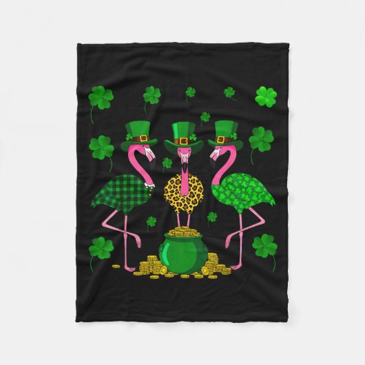 St. Patricks Day Flamingo Irisch Irland Kleeblatt  Fleecedecke (Vorderseite)