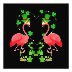 St Patrick's Day Flamingo Kleeblatt Herz Fotodruck