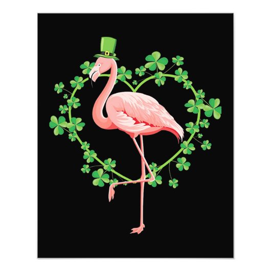 St Patricks Day Flamingo Kleeblatt Herz Fotodruck (Vorne)