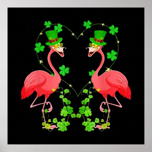 St Patrick's Day Flamingo Kleeblatt Herz Poster (Vorne)