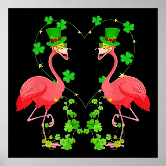 St Patrick's Day Flamingo Kleeblatt Herz Poster (Vorne)
