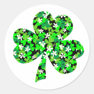 St Patrick's Day Floral Kleeblatt Runder Aufkleber
