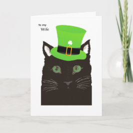 St. Patrick's Day for Ehefrau - Black Cat Green Ha Karte