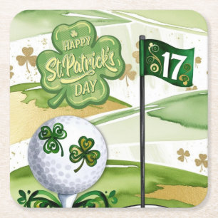 St. Patrick's Day for Golfer mit Flag auf Green Rechteckiger Pappuntersetzer