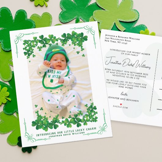 St Patrick's Day Foto Birth Ankündigungspostkarte