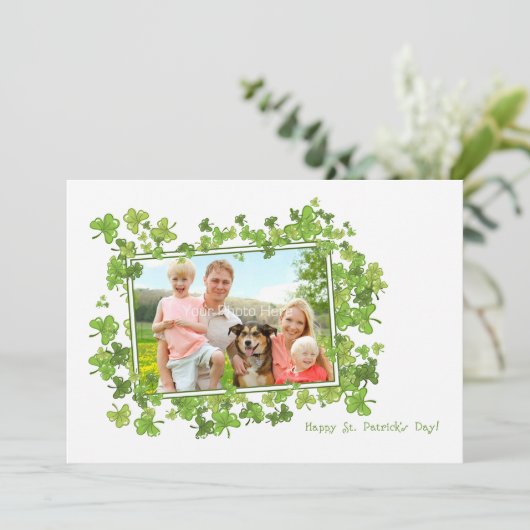 St. Patrick's Day Foto Card, Kleeblatt Frame Karte (Stehend Vorderseite)