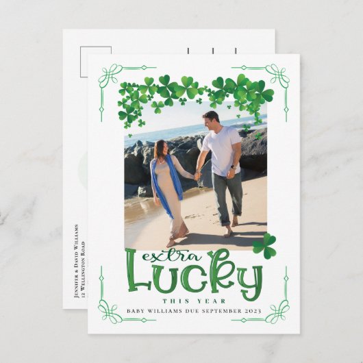 St Patrick's Day Foto Schwangerschaft Ankündigungspostkarte (Vorne/Hinten)