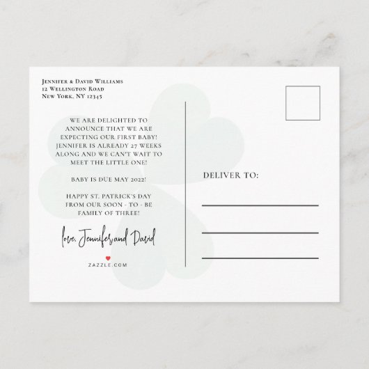 St Patrick's Day Foto Schwangerschaft Ankündigungspostkarte (Rückseite)