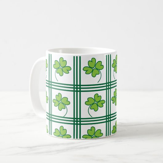 St Patricks Day Four Leaf Lucky Clover Pattern Kaffeetasse (Vorderseite Links)