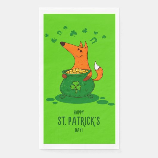 St Patricks Day Fox Pot of Gold Green Kleeblatt Serviette (Vorderseite)