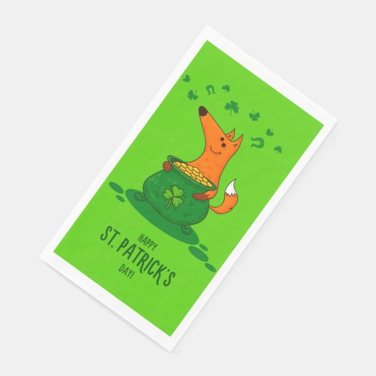 St Patricks Day Fox Pot of Gold Green Kleeblatt Serviette (Ecke)
