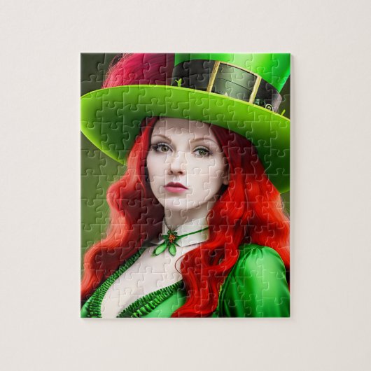 St. Patricks Day Frau in grüner Spitzmütze Puzzle (Vertikal)
