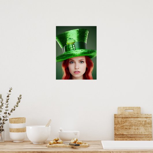 St. Patricks Day Frau in Tophat Poster (Küche)