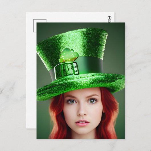St. Patricks Day Frau in Tophat Postkarte (Vorne/Hinten)