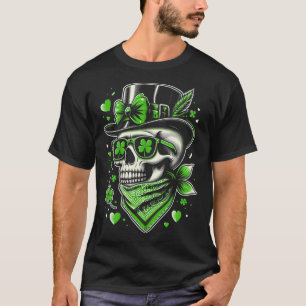 St Patricks Day Frauen Schädel Unordentlicher Dutt T-Shirt