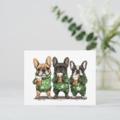St. Patrick's Day French Bulldogs Feiertagspostkarte (Stehend Vorderseite)