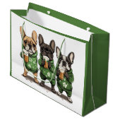 St. Patrick's Day French Bulldogs Große Geschenktüte (Vorderseite Schrägansicht)