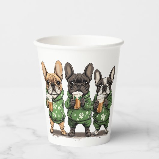 St. Patrick's Day French Bulldogs Pappbecher (Vorderseite)