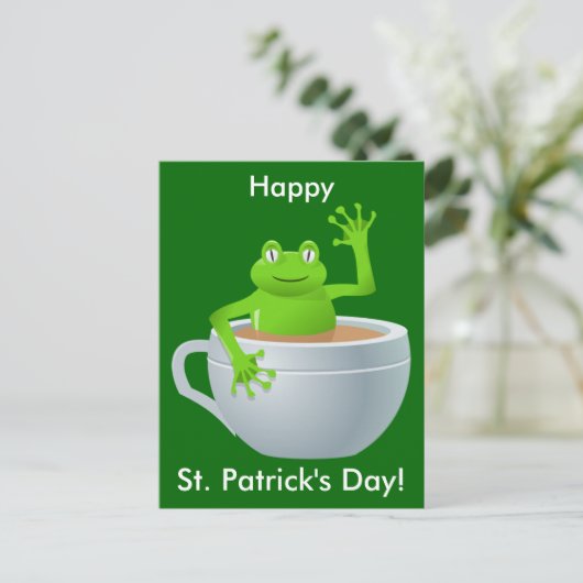 St. Patrick's Day Frog im Tee Cup Postkarte (Stehend Vorderseite)