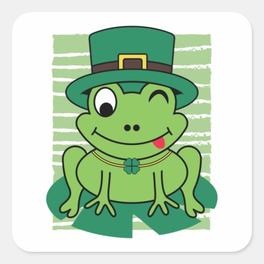 St. Patrick's Day Frog Lucky Kleeblatt Quadratischer Aufkleber (Vorderseite)
