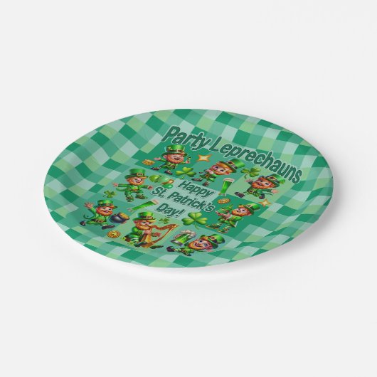 St. Patrick's Day Fun Adorable "Party Leprechauns" Pappteller (Schrägansicht)
