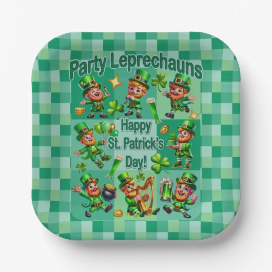 St. Patrick's Day Fun Adorable "Party Leprechauns" Pappteller (Vorderseite)