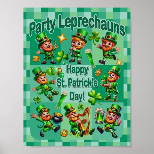 St. Patrick's Day Fun Adorable "Party Leprechauns" Poster (Vorne)