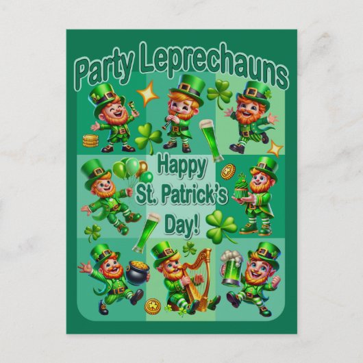 St. Patrick's Day Fun Adorable "Party Leprechauns" Postkarte (Vorderseite)