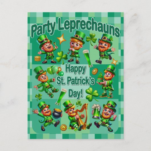 St. Patrick's Day Fun Adorable "Party Leprechauns" Postkarte (Vorderseite)