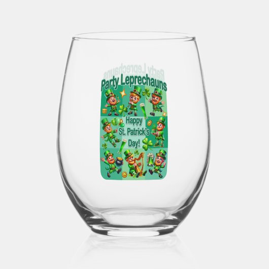 St. Patrick's Day Fun Adorable "Party Leprechauns" Weinglas Ohne Stiel (Vorderseite)