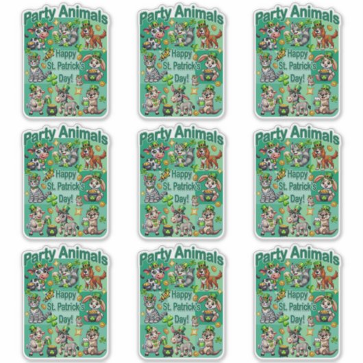 St. Patrick's Day Fun und Adorable "Party Animals" Aufkleber (Vorderseite)