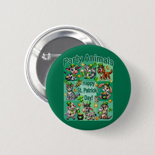 St. Patrick's Day Fun und Adorable "Party Animals" Button (Vorne & Hinten)