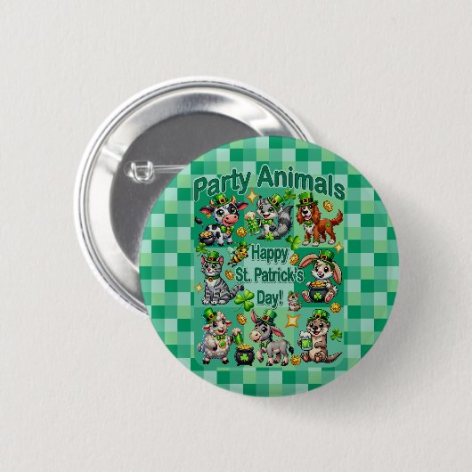 St. Patrick's Day Fun und Adorable "Party Animals" Button (Vorne & Hinten)