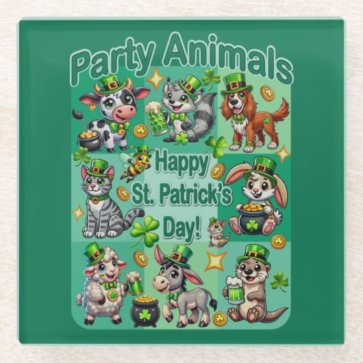 St. Patrick's Day Fun und Adorable "Party Animals" Glasuntersetzer (Vorderseite)
