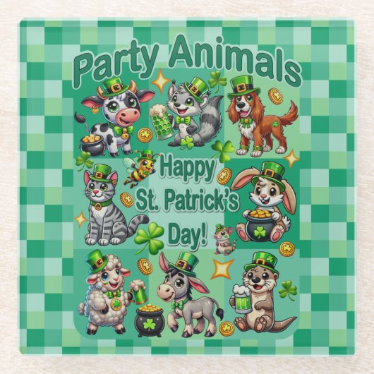 St. Patrick's Day Fun und Adorable "Party Animals" Glasuntersetzer (Vorderseite)