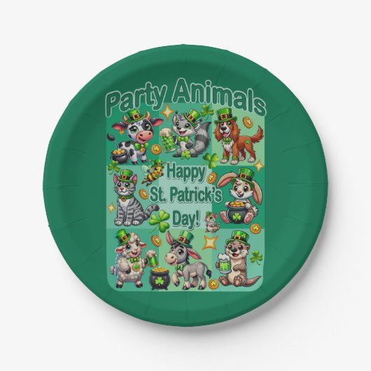 St. Patrick's Day Fun und Adorable "Party Animals" Pappteller (Vorderseite)