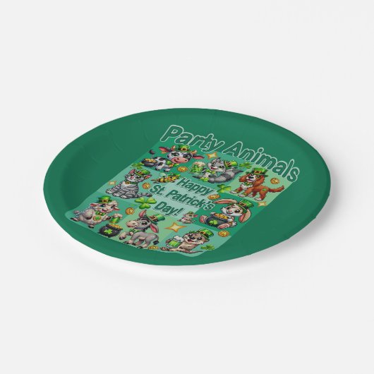St. Patrick's Day Fun und Adorable "Party Animals" Pappteller (Schrägansicht)